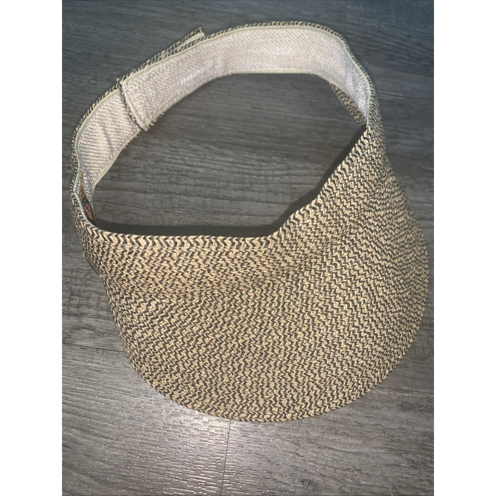 Scala Collezione Handcrafted Straw Visor Adjustable Gold Hardware Beach Golf